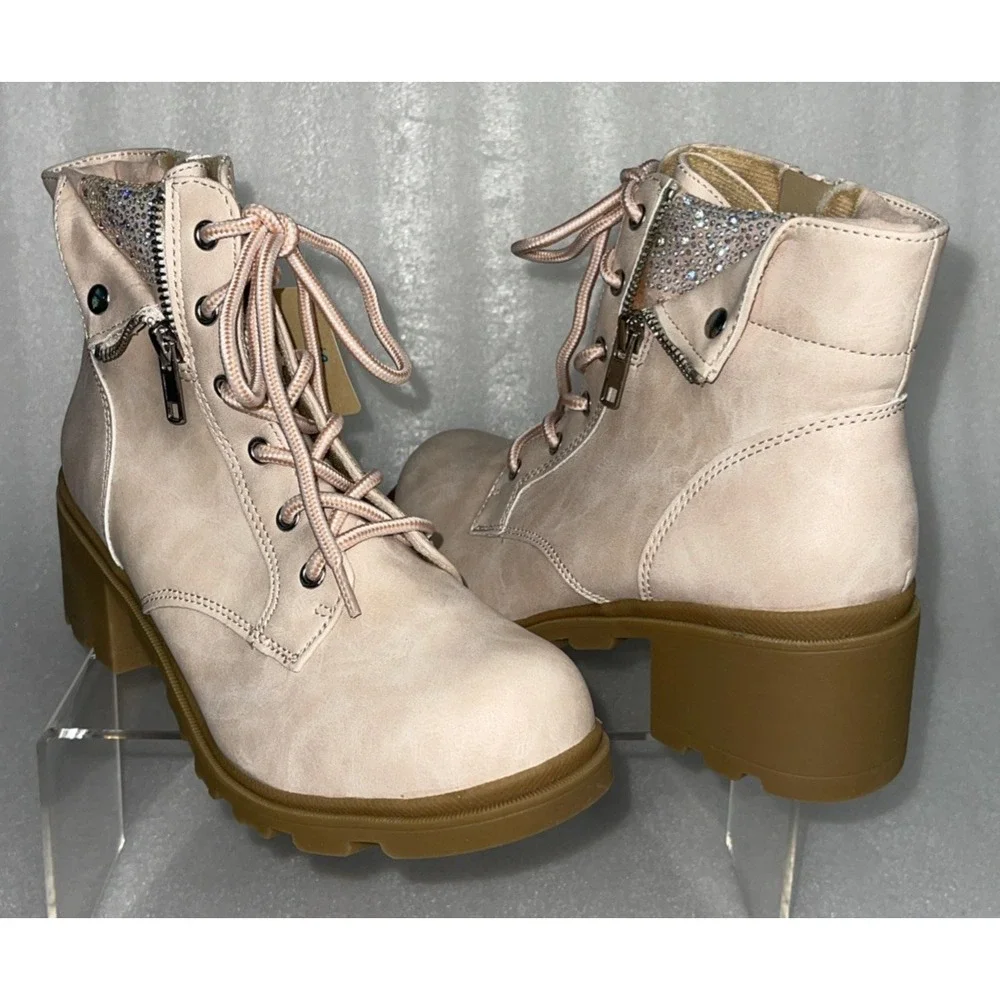 Therabouts Kinsley Pink Rhinestone Hiker Block Heel Boots Big Girls Size 5 NEW‎